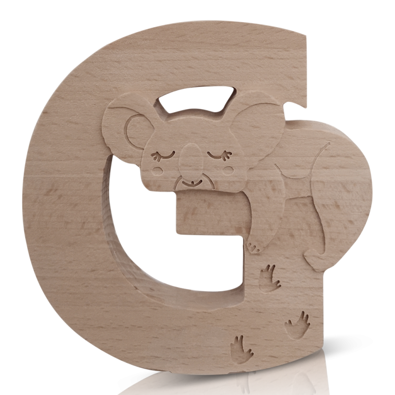 Houten letter G met een koalaatje