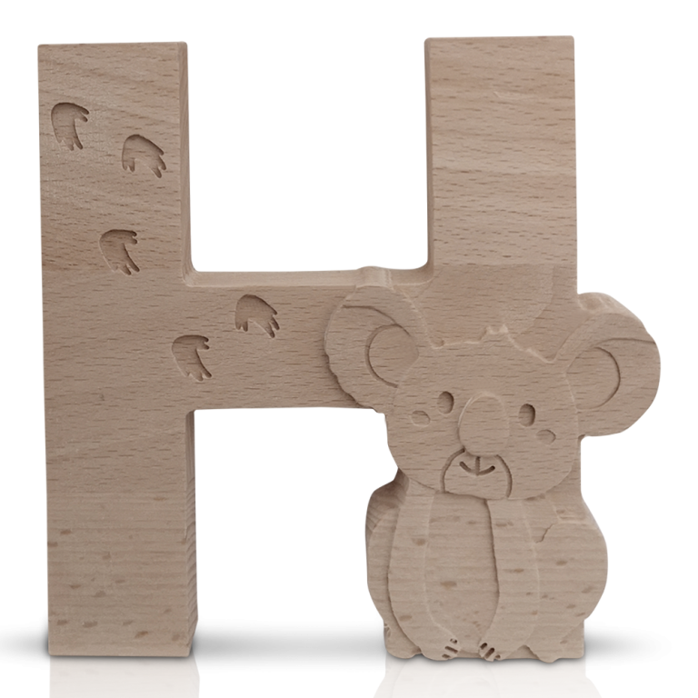Houten letter H met een koalaatje