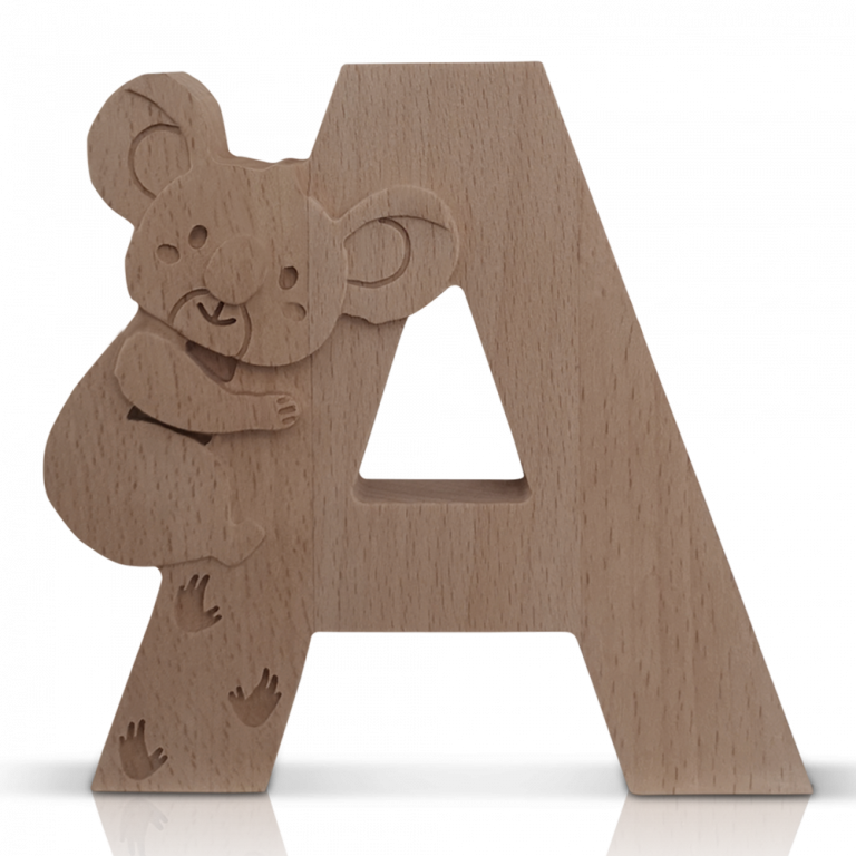 Houten letter A met een koalaatje