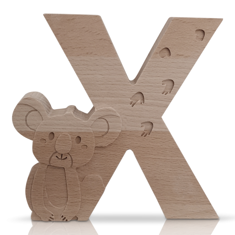 Houten letter X met een koalaatje