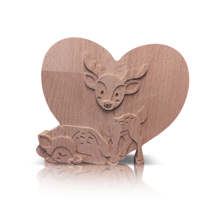 Massief houten hart met dieren
